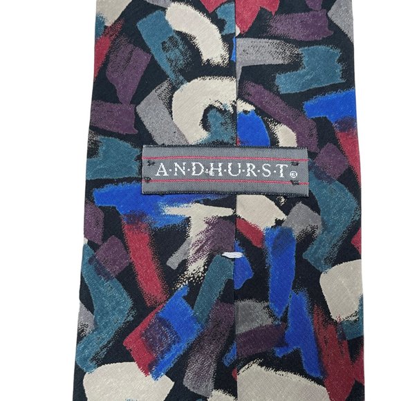 Andhurst Men's Abstract Black Red Blue Tan Classic Silk Necktie - Picture 4 of 6